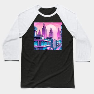 Retro Futuristic Cityscape Baseball T-Shirt